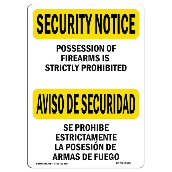 Sign, 3.5" H, 5" W, PossessiOf FirearmsProhibited, Landscape, SN-D-35-L-11623-10PK